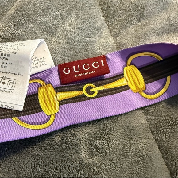 Gucci Purple & Pink Silk Belt-Print Twilly Scarf - Picture 2 of 9
